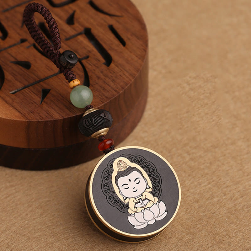 Ebony Wood Rosewood Buddha Avalokitesvara Om Mani Padme Hum Balance Car Key Chain Decoration