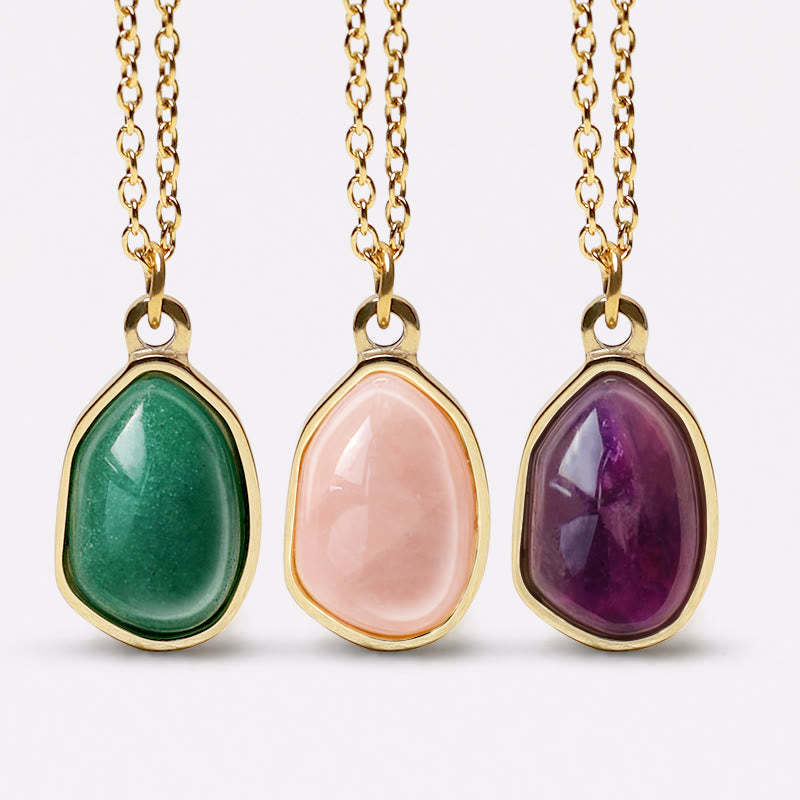 Natural Gemstone Blessing Pendant Necklace with Amethyst and Rose Quartz