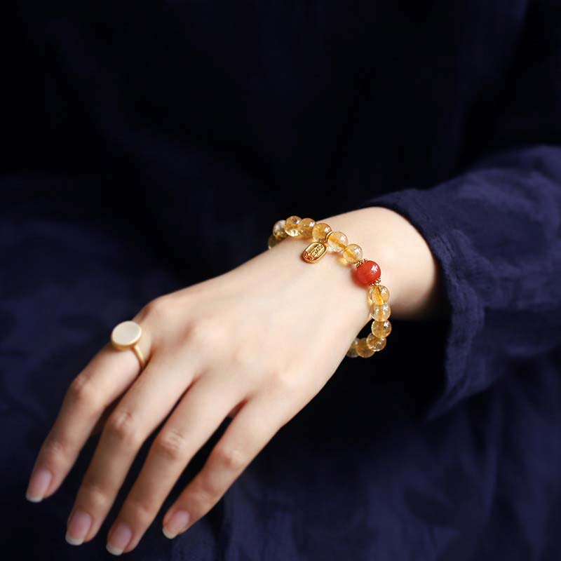 Citrine Red Agate Fortune Charm Bracelet