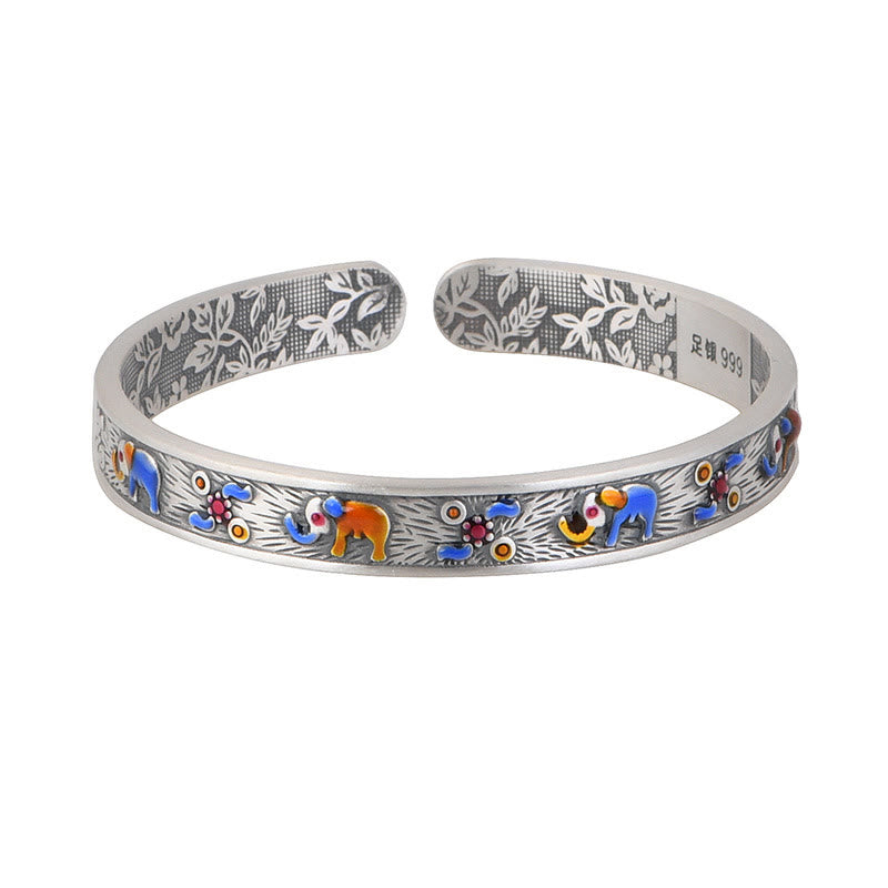 999 Fine Sterling Silver Elephant Strength & Wisdom Adjustable Cuff Bangle