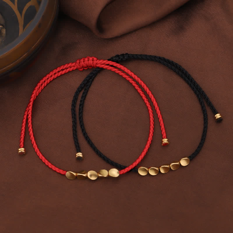 Adjustable Braided Red String Bracelet with Minimalist Copper Accents
