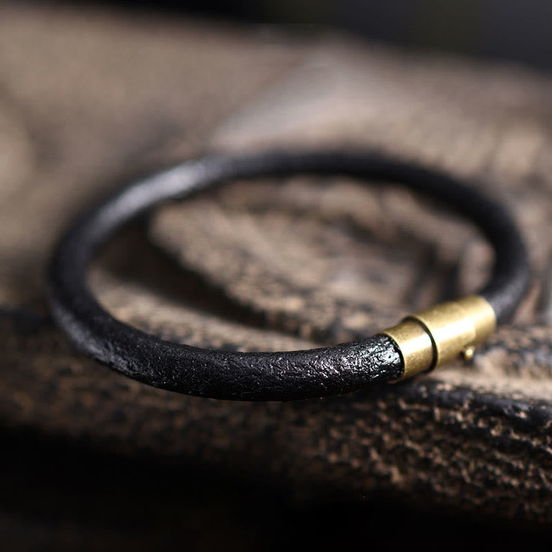 Retro Leather Luck Healing Copper Magnetic Buckle Bracelet