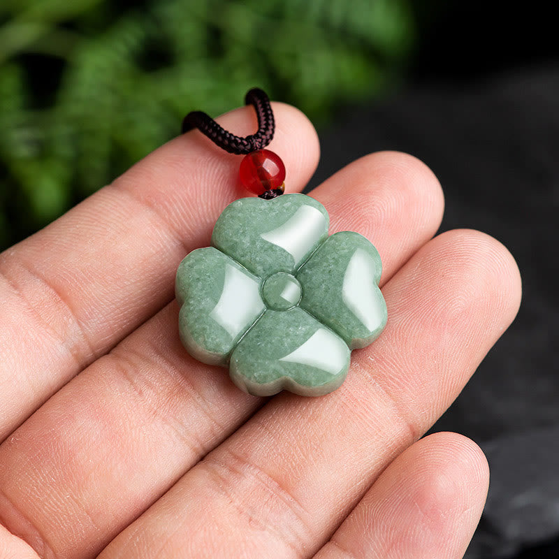 Natural Lucky Four Leaf Clover Jade Prosperity Necklace Pendant