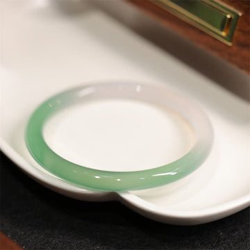 Natural White And Green Chalcedony Agate Positive Cuff Bracelet Bangle
