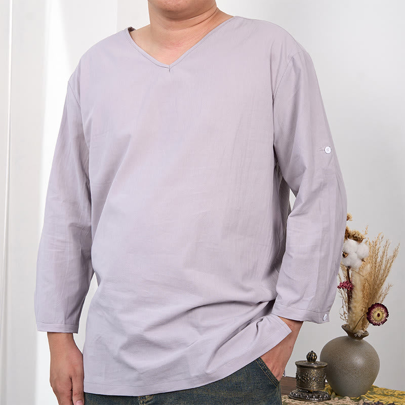 Solid Color Three Quarter Sleeve Men's T-shirt