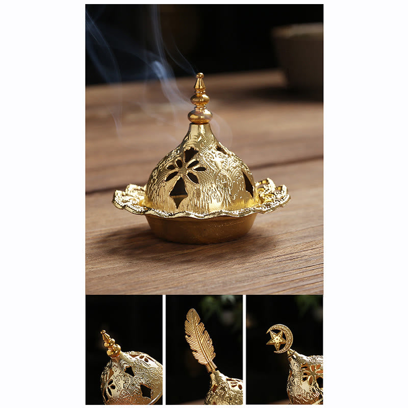 Gold Wu Lou Gourd Alloy Metal Incense Burner for Meditation & Sacred Spaces