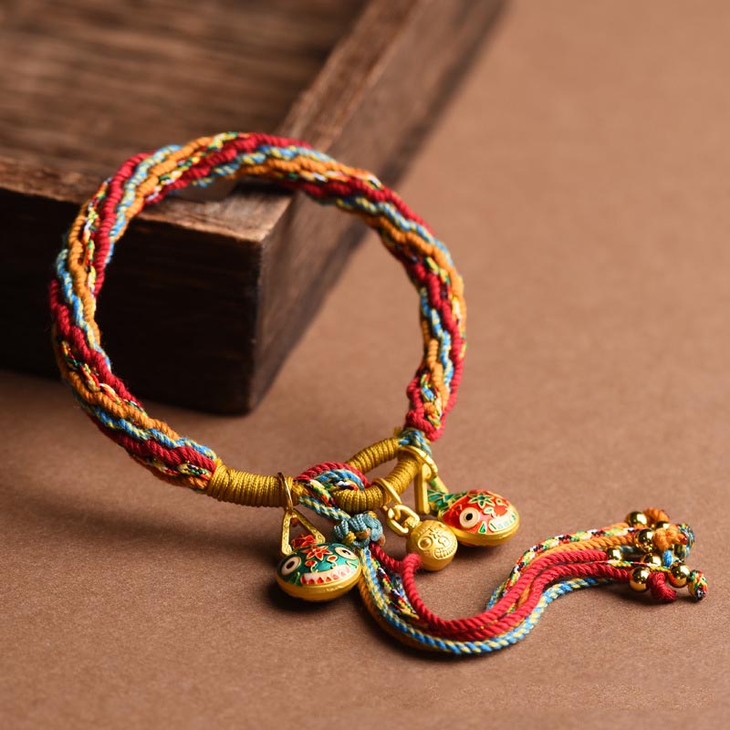 Vibrant Braided Colorful String Pixiu and Endless Knot Symbol Bracelet