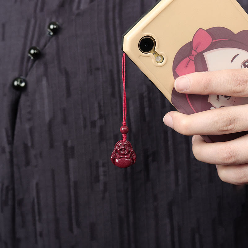 Laughing Buddha Cinnabar Blessing Necklace Pendant Phone Hanging Decoration Key Chain