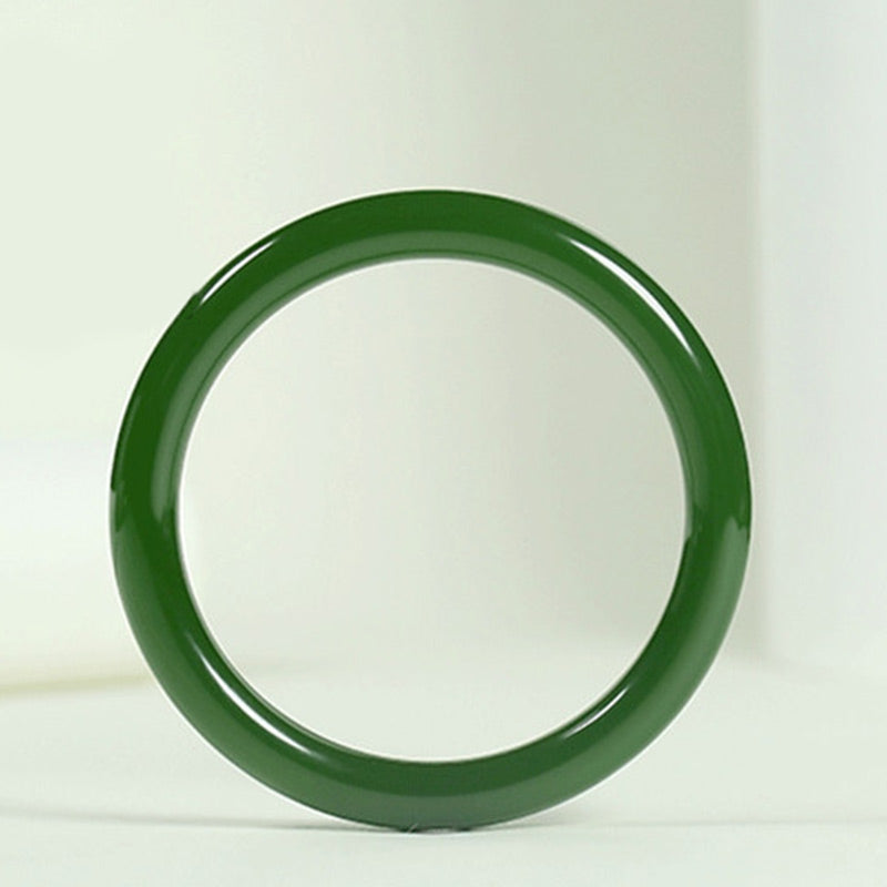 Polished Natural Cyan Jade Longevity Blessing Bangle Bracelet
