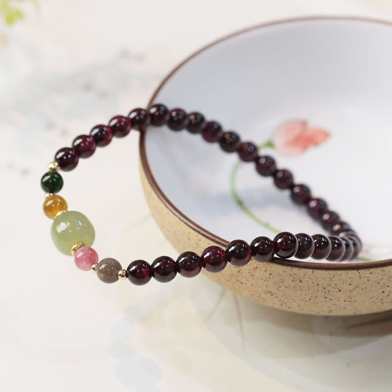Natural Garnet Hetian Jade Tourmaline Bead Passion Bracelet