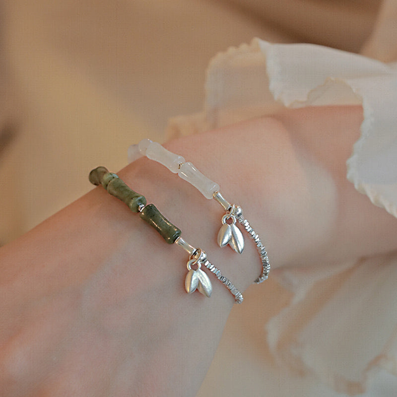 925 Sterling Silver Bamboo Motif Peridot Gemstone Resilience Bracelet
