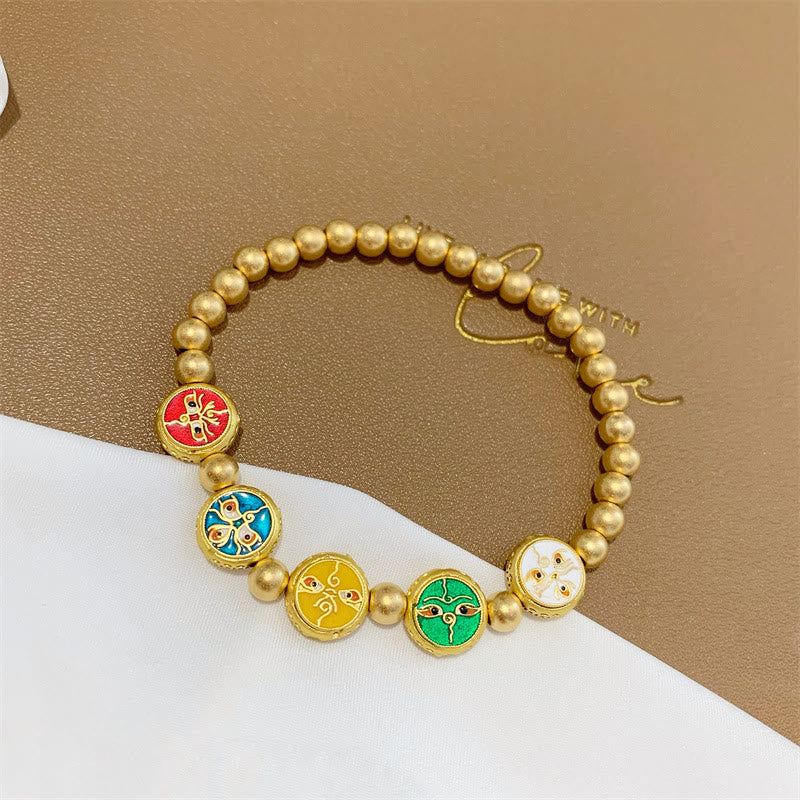Tibetan Five Deities Gold & Copper Beaded Abundance Bracelet