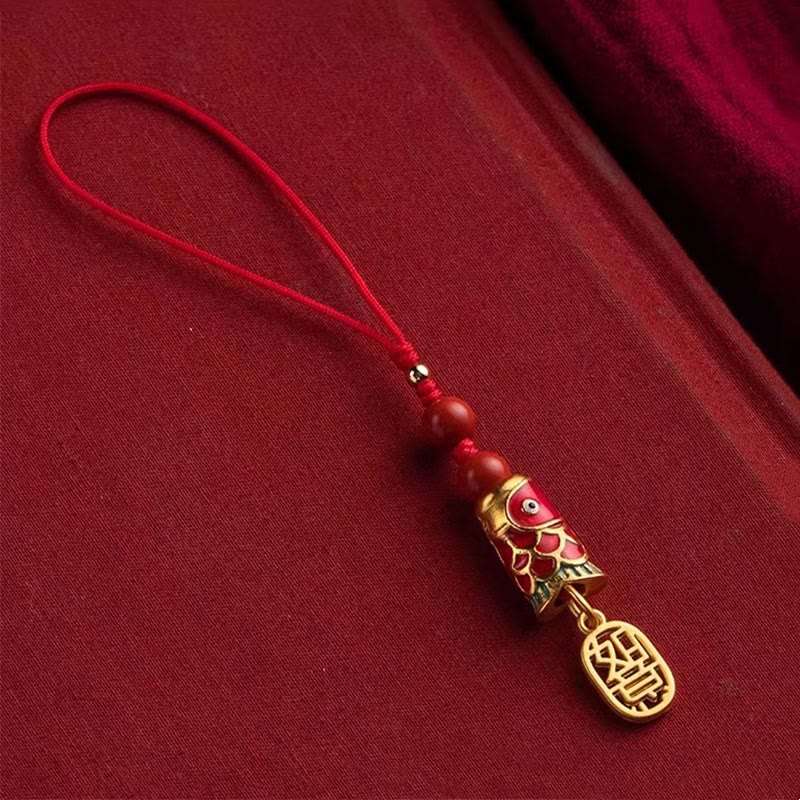 Koi Fish Cinnabar Attracting Wealth Wish Ruyi Charm Luck Phone Hanging Decoration