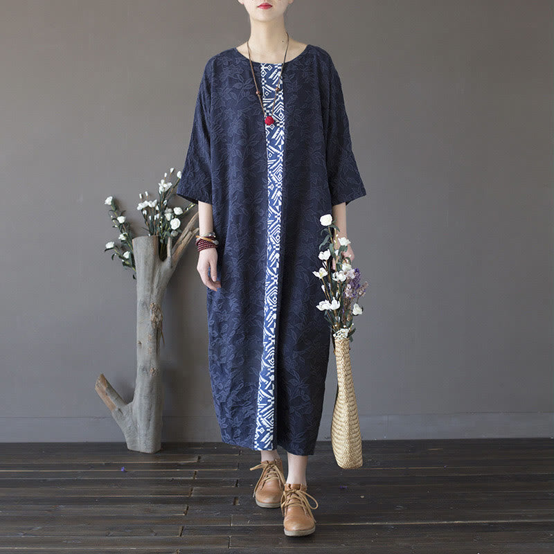 Cotton Floral Embroidered Jacquard Relaxed Midi Dress