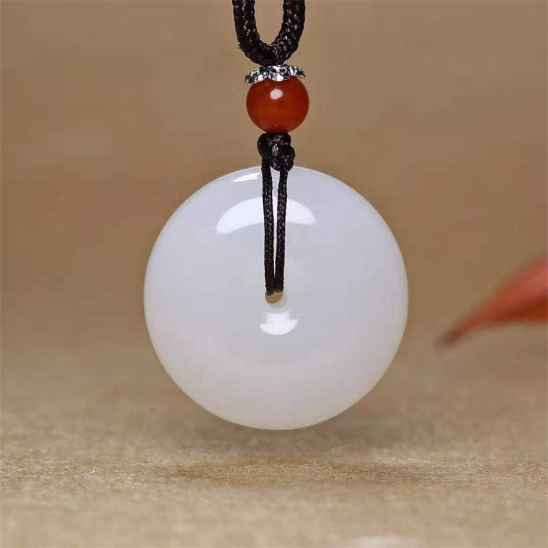 Round Hetian White Jade Peace Buckle Blessing Necklace Pendant (Extra 30% Off | USE CODE: FS30)