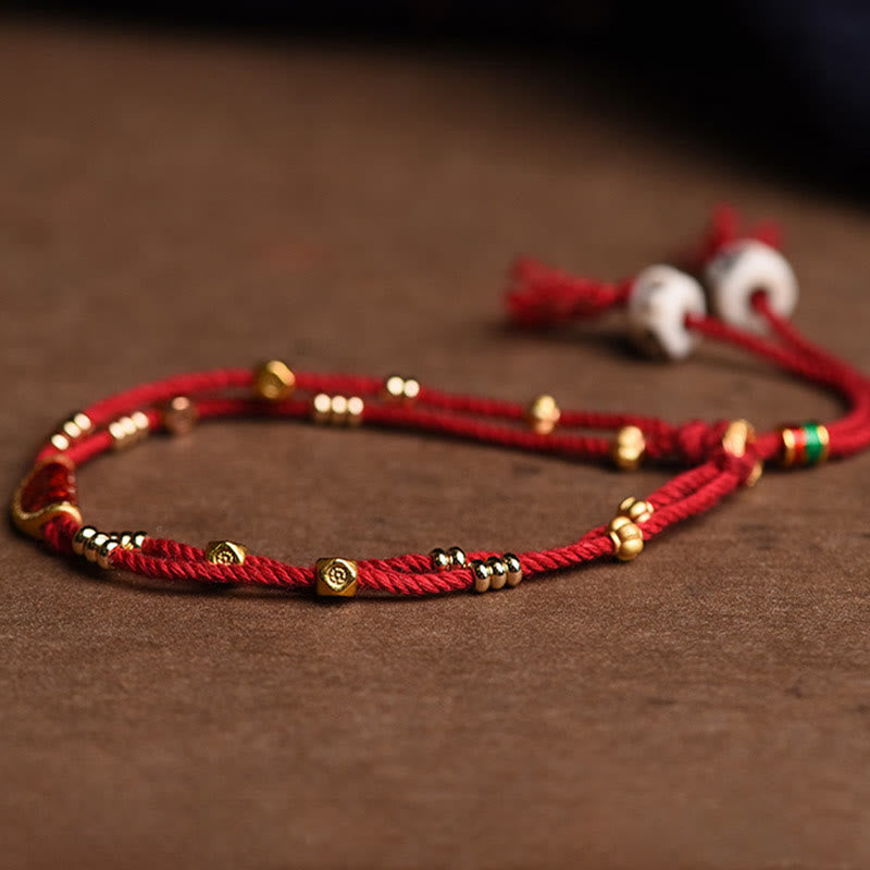 Handmade Braided Red String Bracelet with Cinnabar Dumpling Beads & Endless Knot