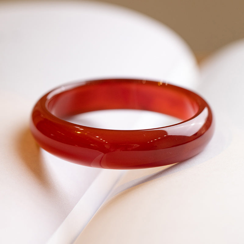 Natural Red Agate Solid Stone Bangle Bracelet