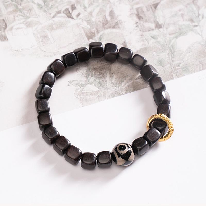 Tibetan Ebony Wood Dzi Bead Balance Calm Bracelet