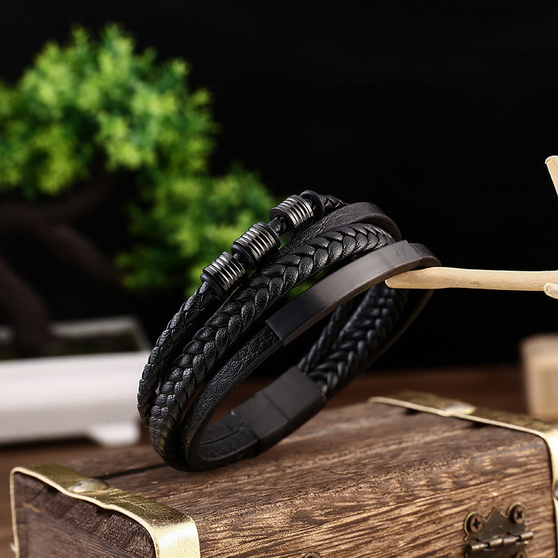 Leather Multi-Layer Titanium Steel Balance Braided Magnetic Buckle Bracelet