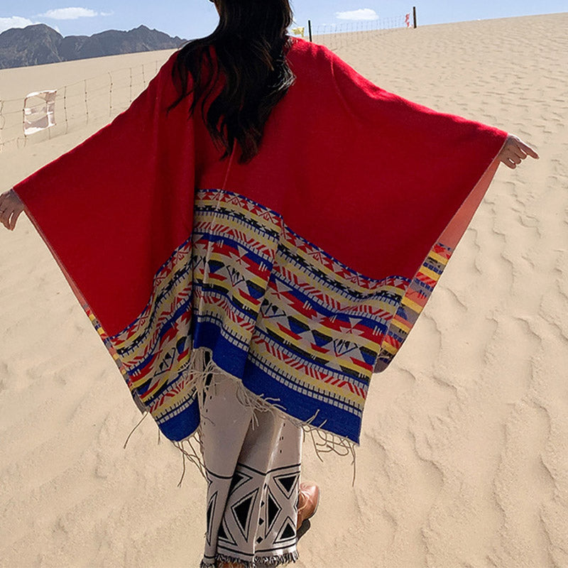 Tibetan Shawl Colorful Geometry Winter Cozy Travel Scarf Wrap