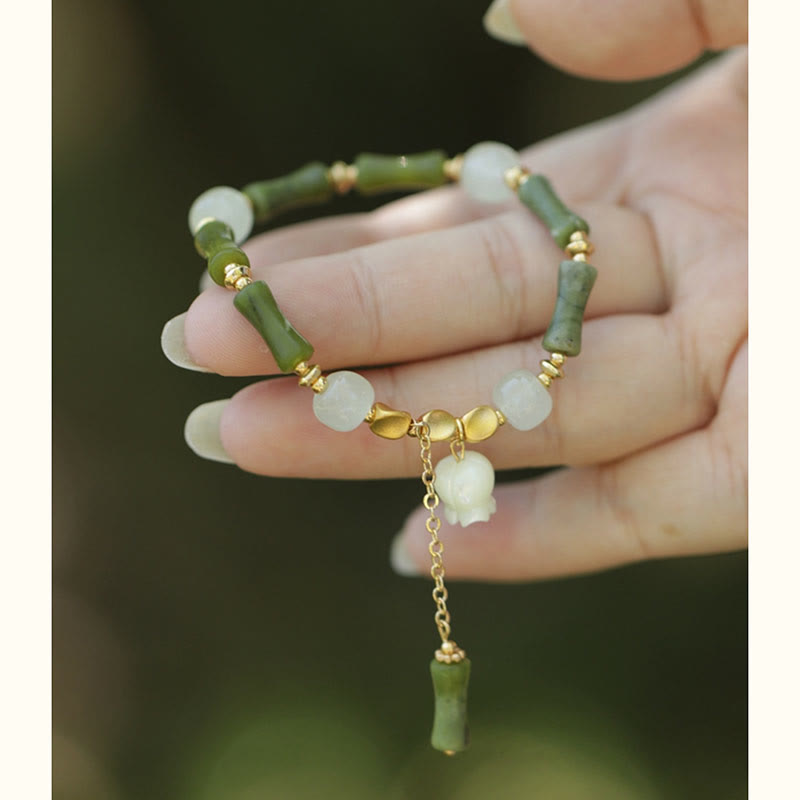 Green Bamboo Jade Lily of the Valley Wealth Bracelet