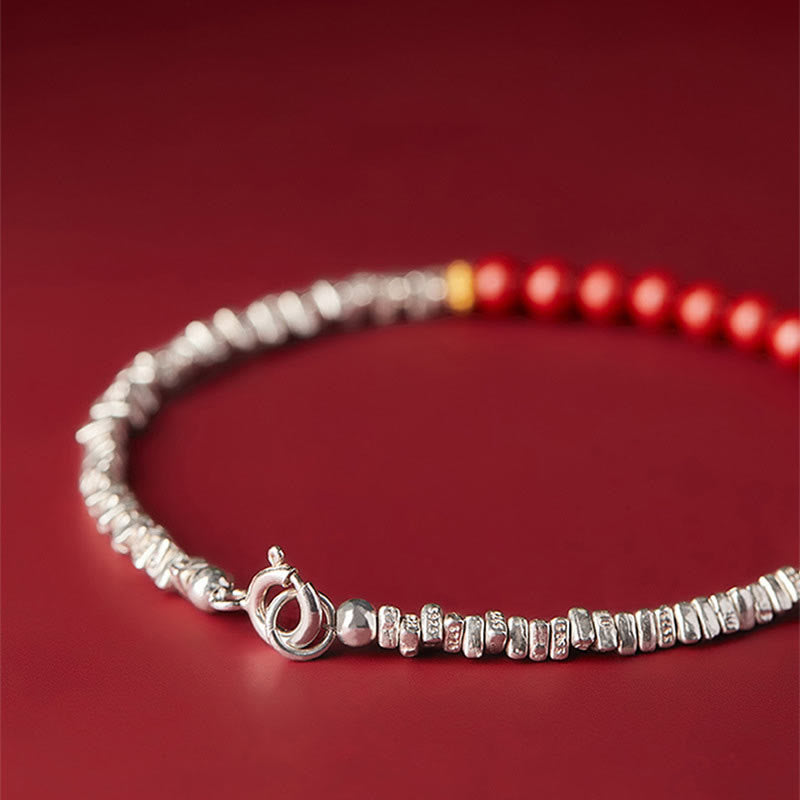 925 Sterling Silver Cinnabar Fu Character Blessing Bracelet