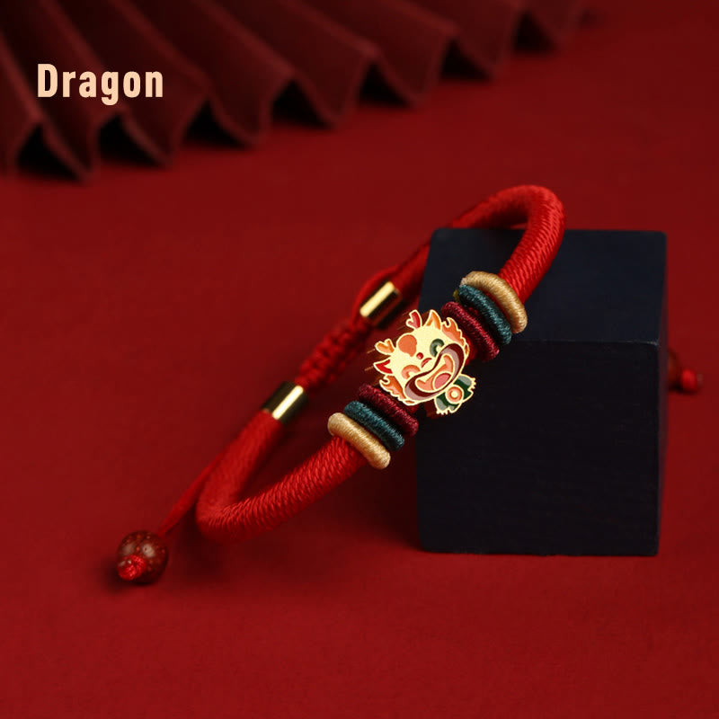 Handmade 925 Sterling Silver Year of the Dragon Cute Chinese Zodiac Luck Braided Red Bracelet
