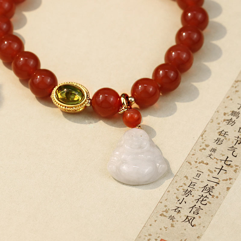 Natural Red Agate Stone Buddha Charm Handmade Bracelet