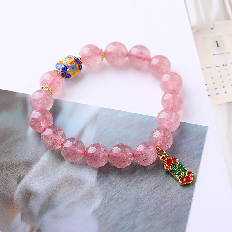 Strawberry Quartz Positive Ruyi Charm Bracelet