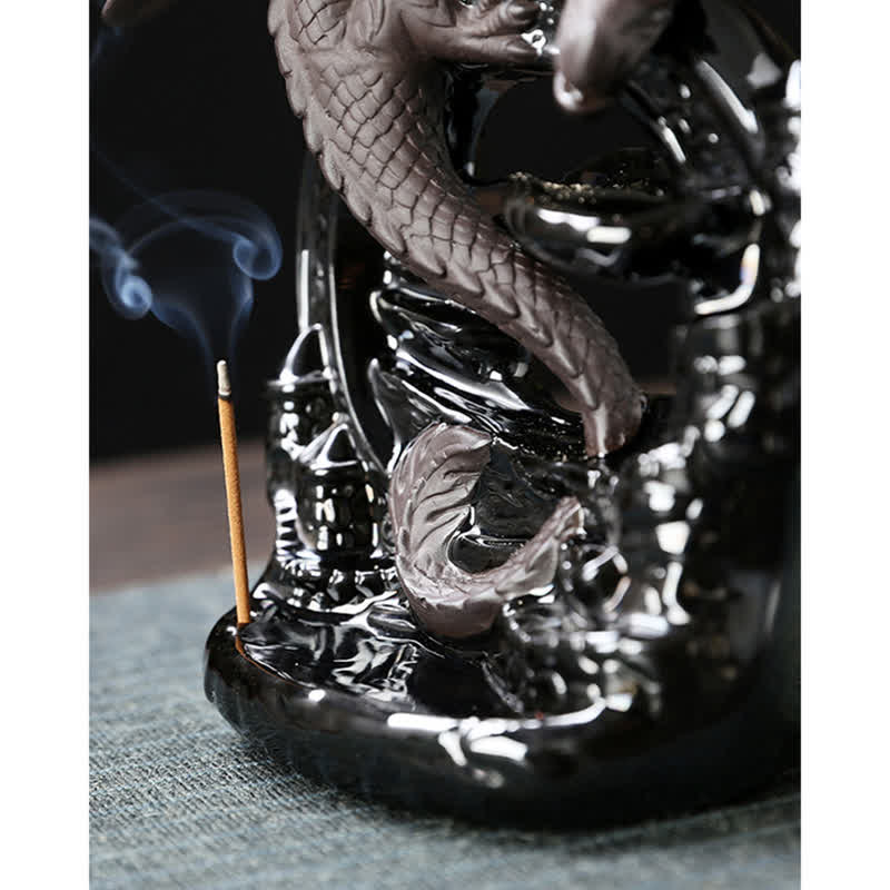 Nordic Dragon Ceramic Backflow Smoke Fountain Incense Burner with Sandalwood Cones