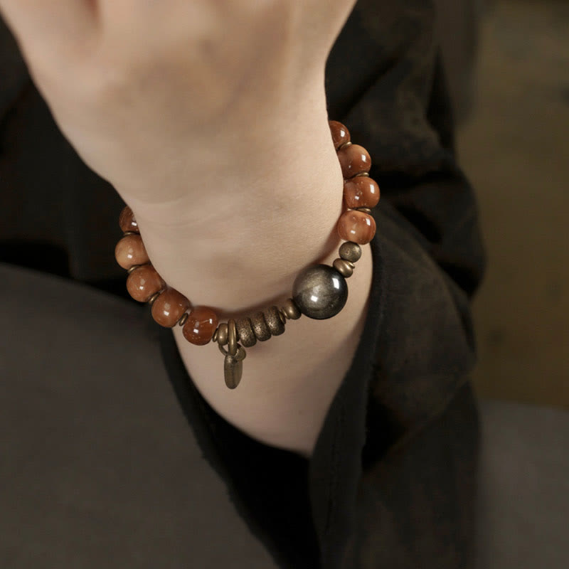 Kuka Seed Tiger Eye Gold Sheen Obsidian Brass Copper Wealth Luck Bracelet
