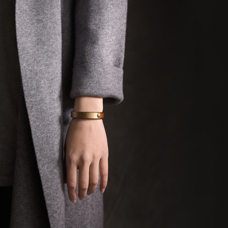 Vintage Handmade Texture Copper Brass Leather Wealth Bracelet Bangle