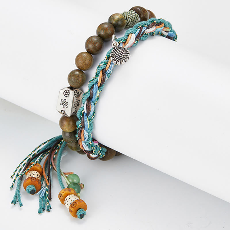 Handmade Green Sandalwood and Bodhi Seed 925 Sterling Silver Positive Bracelet