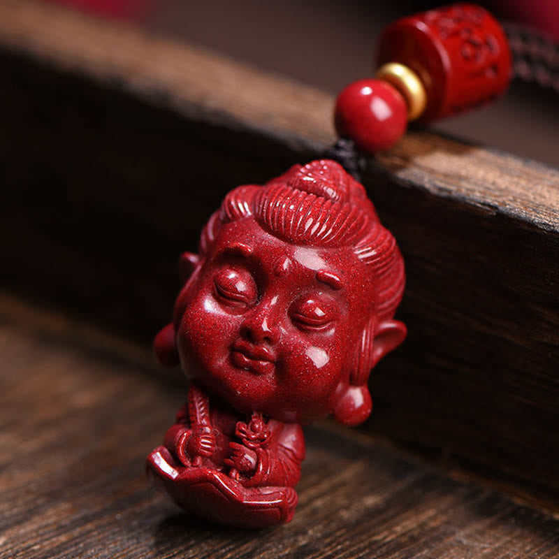 Chinese Zodiac Natal Buddha Natural Cinnabar Amulet Keep Away Evil Spirits Necklace Pendant