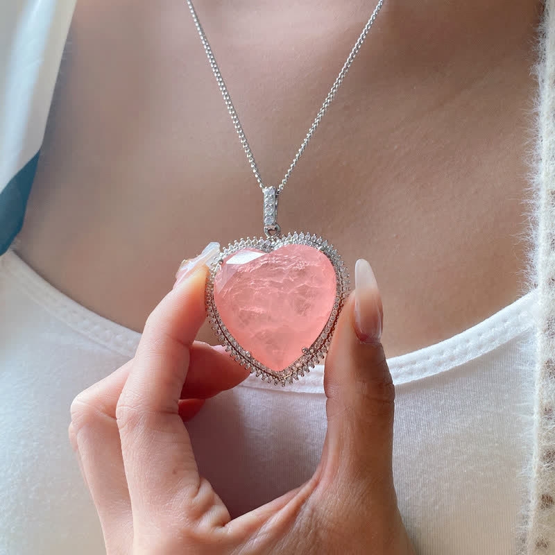 Rose Quartz Crystal Love Heart Relationships Necklace Pendant
