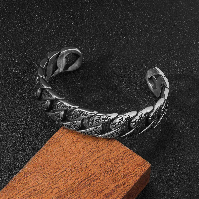 Tibetan Om Mani Padme Hum Mantra Titanium Steel Peace Cuff Bangle Bracelet