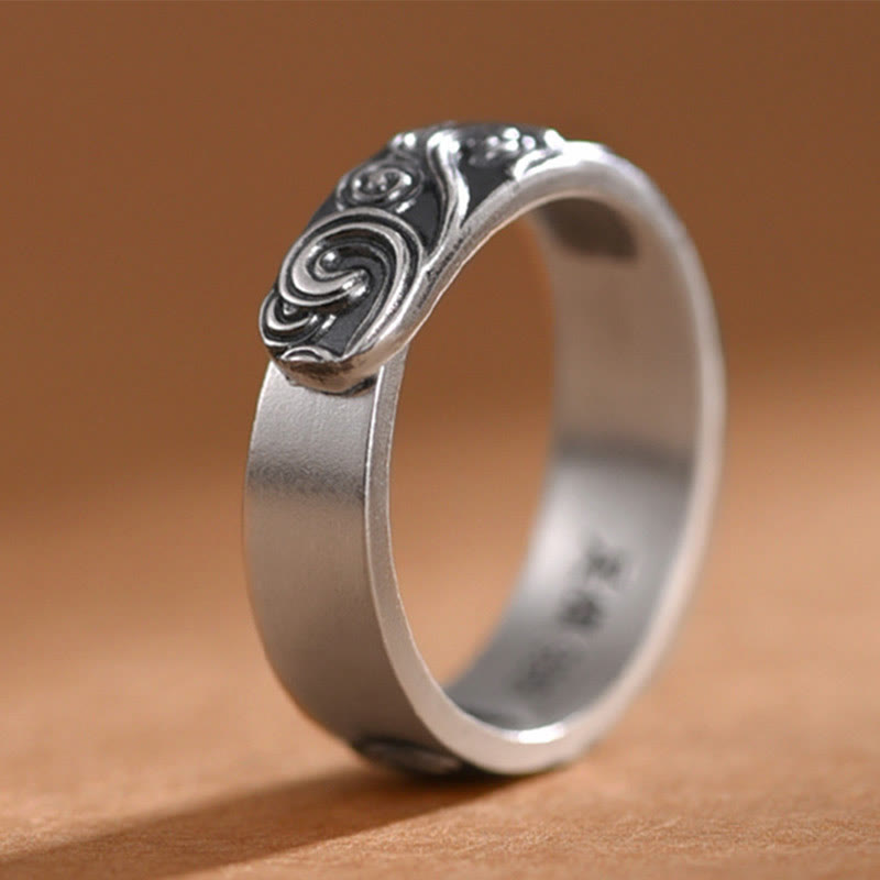 999 Sterling Silver Auspicious Clouds Engraved Blessing Adjustable Ring