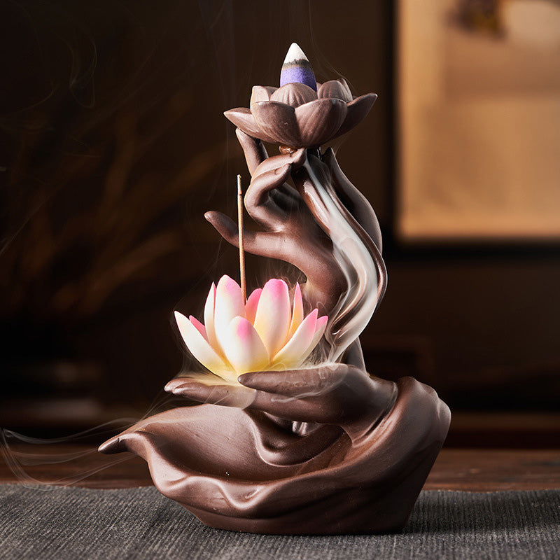 Zen Buddha and Lotus Bergamot Healing Ceramic Incense Burner
