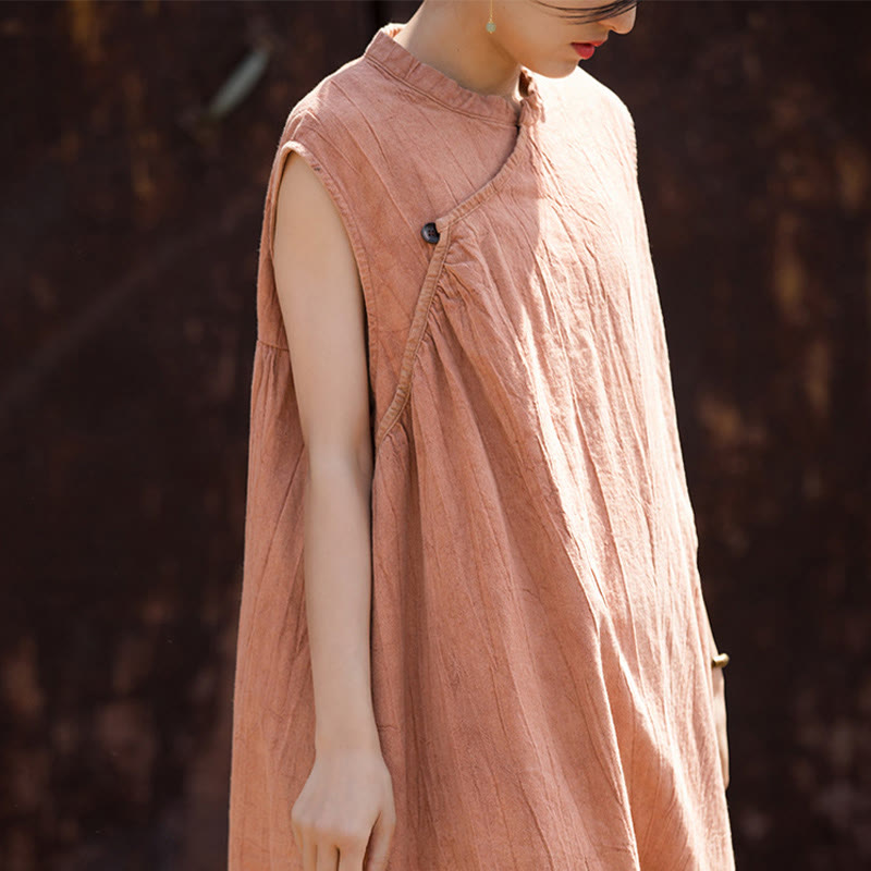 Handmade Tie Dye Midi Dress Linen Sleeveless Dress