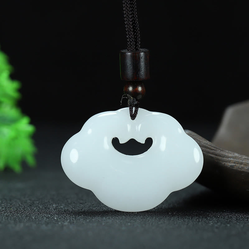 Tianshan Jade Golden Silk Jade Chinese Lock Charm Abundance Necklace Pendant