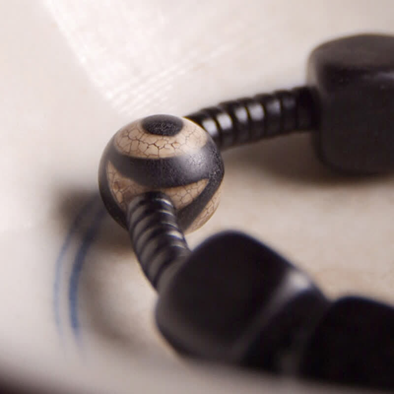 Handmade Tibetan Ebony Wood and Dzi Bead Strength Bracelet