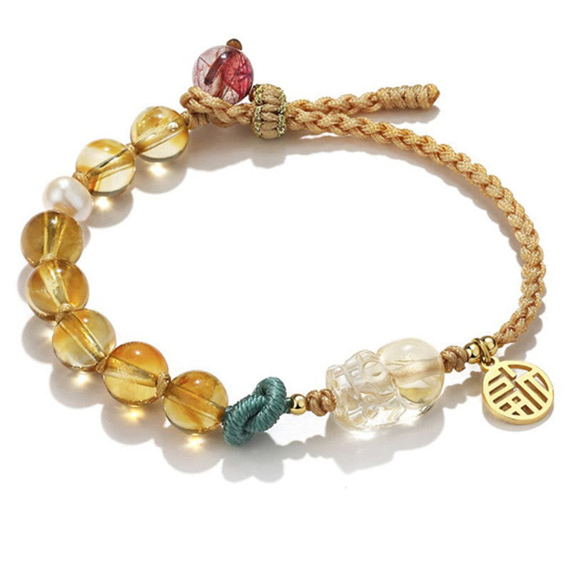 Citrine PiXiu Fu Character Prosperity String Braided Bracelet
