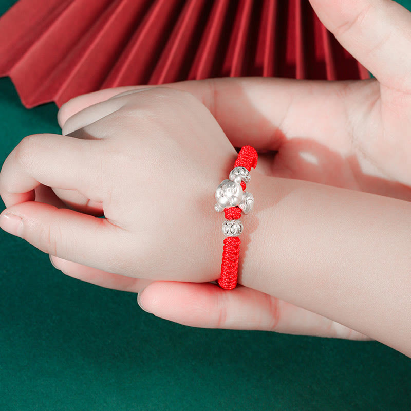 Handcrafted 999 Sterling Silver Chinese Zodiac Vajra Knot Red String Kids Bracelet