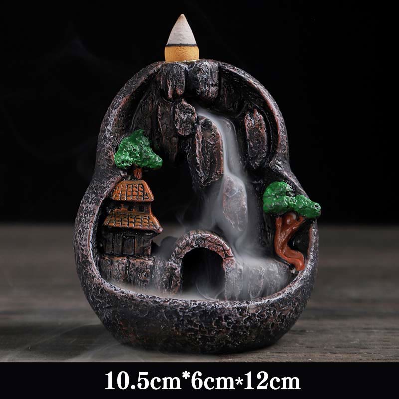 Zeniora Mountain Bridges Resin Backflow Incense Burner for Meditation