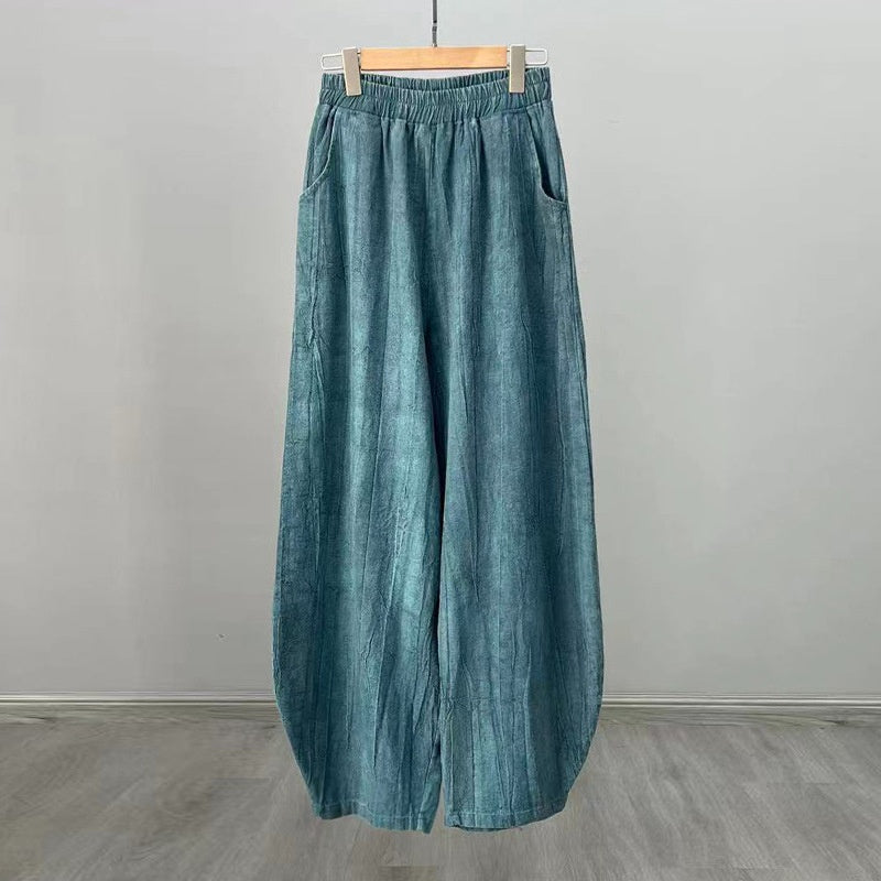 Ramie Cotton Linen Pants Tie-dye Design Trousers Loose Zen Yoga Women's Pants with Pockets