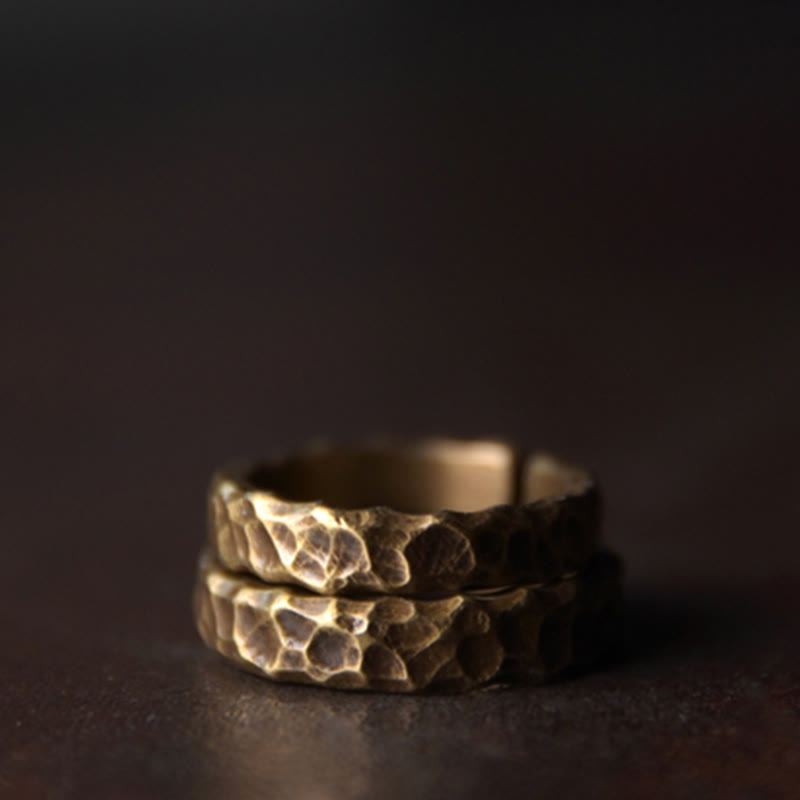 Handcrafted Tibetan Bump Texture Adjustable Copper Brass Ring for Men & Women