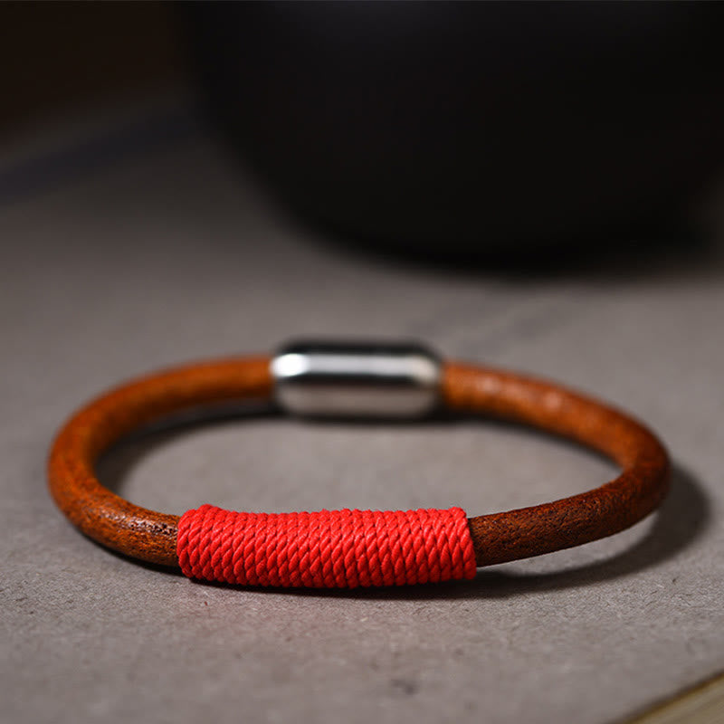 Tibetan Leather Handmade Five Elements Luck Braid String Buckle Bracelet
