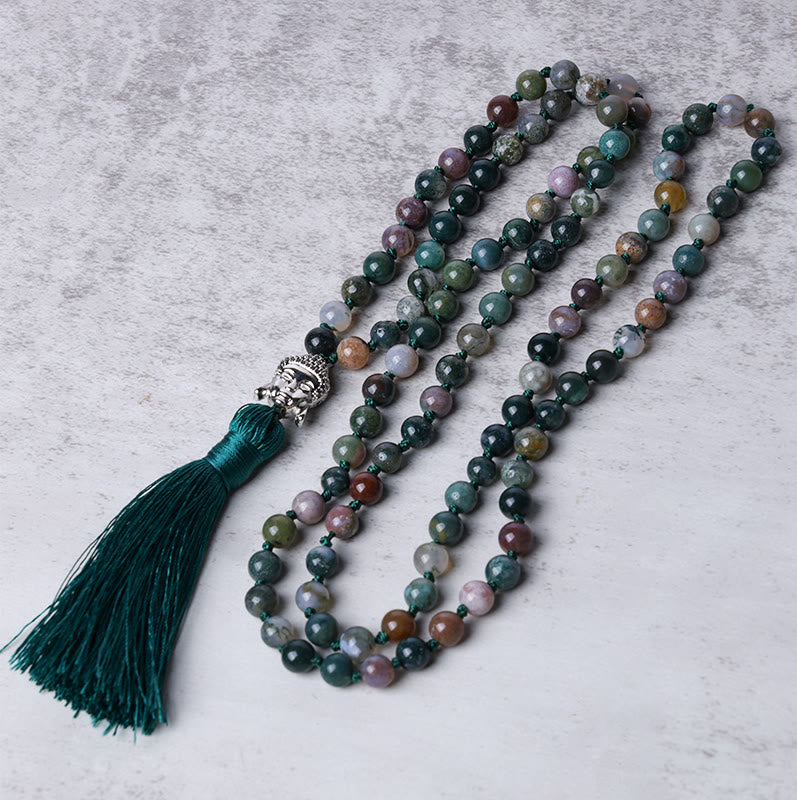 108 Mala Beads Indian Agate Buddha Head Cleansing Bracelet