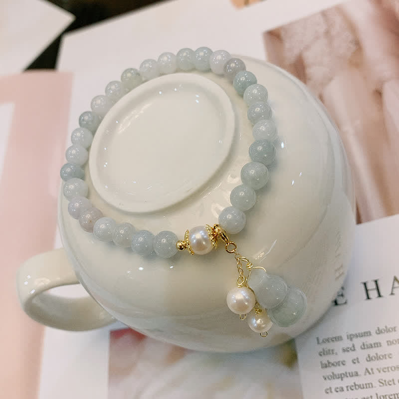 Natural Jade and Pearl Wu Lou Gourd Bracelet with Gold and Copper Accents
