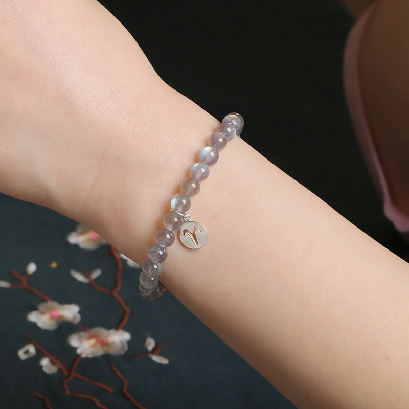 Celestial Moonstone Beaded Bracelet with 12 Zodiac Constellations